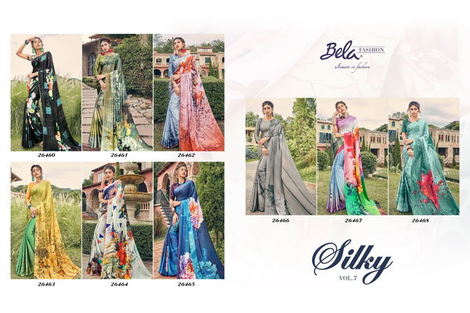 BELA SILKY VOL-7 Latest Fancy Festive Wear Satin Silk Digital Printed saree Collection